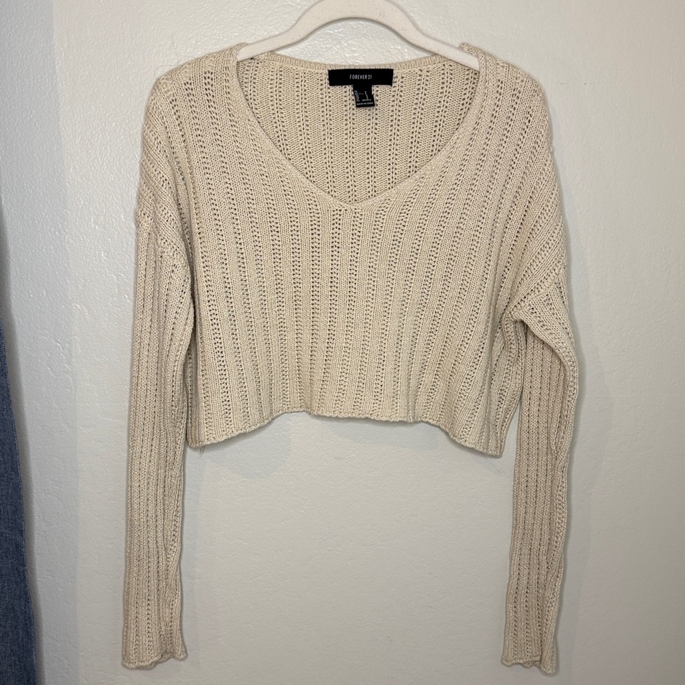 Forever21 | Beige Knit Crop Top Long Sleeve